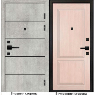 Входная дверь М10 цвет бетон серый с черными молдингами Внутренняя сторона S22 цвет лиственница кремовая