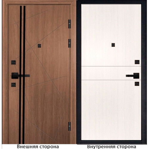 Входная дверь M23 с черным молдингом цвет орех королевский Внутренняя сторона Q32 цвет лиственница беленая