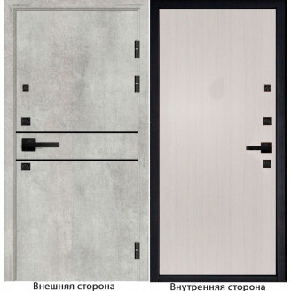 Входная дверь Гладкая M1 цвет бетон серый с черным молдингом Внутренняя сторона гладкая лиственница беленая