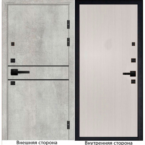 Входная дверь Гладкая M1 цвет бетон серый с черным молдингом Внутренняя сторона гладкая лиственница беленая