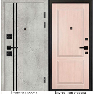 Входная дверь M23 бетон серый с черным молдингом Внутренняя сторона S22 цвет лиственница кремовая