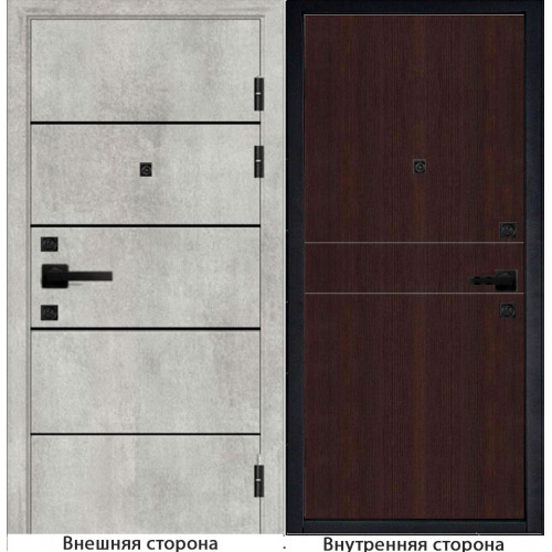 Входная дверь М10 цвет бетон серый с черными молдингами Внутренняя сторона Q32 венге