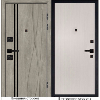 Входная дверь Бегимония цвет дуб графит с черным молдингом Внутренняя сторона гладкая лиственница беленая