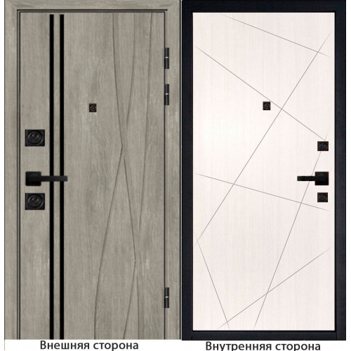 Входная дверь Бегимония цвет дуб графит с черным молдингом Внутренняя сторона Q23 цвет белый