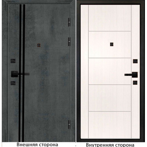 Входная дверь Гладкая цвет бетон темный с черным молдингом Внутренняя сторона Q 36 цвет белый