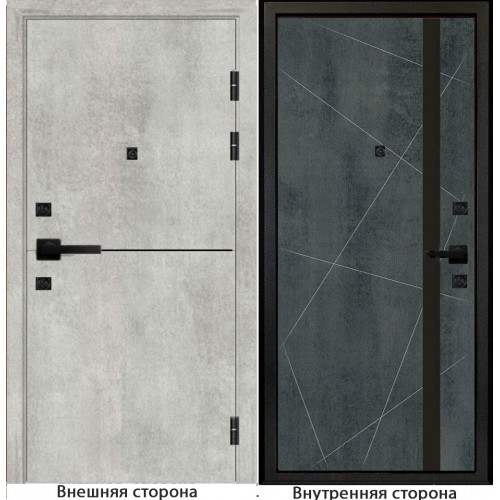 Входная дверь Гладкая цвет бетон серый с черным молдингом Внутренняя сторона Q48 цвет бетон темный