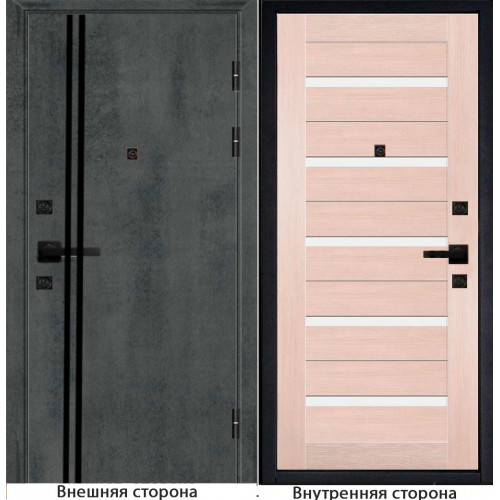 Входная дверь Гладкая цвет бетон темный с черным молдингом Внутренняя сторона S1 цвет лиственница кремовая