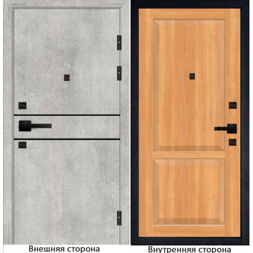 Входная дверь Гладкая M1 цвет бетон серый с черным молдингом Внутренняя сторона S22 лиственница золотистая