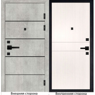 Входная дверь М10 цвет бетон серый с черными молдингами Внутренняя сторона Q32 цвет лиственница беленая