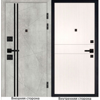 Входная дверь M23 бетон серый с черным молдингом Внутренняя сторона Q32 цвет лиственница беленая