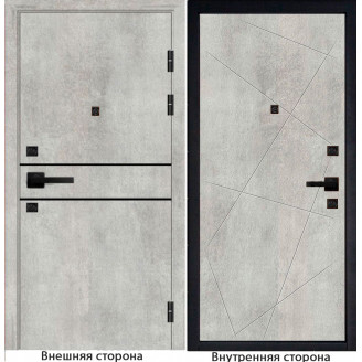 Входная дверь Гладкая M1 цвет бетон серый с черным молдингом Внутренняя сторона Q23 цвет бетон серый
