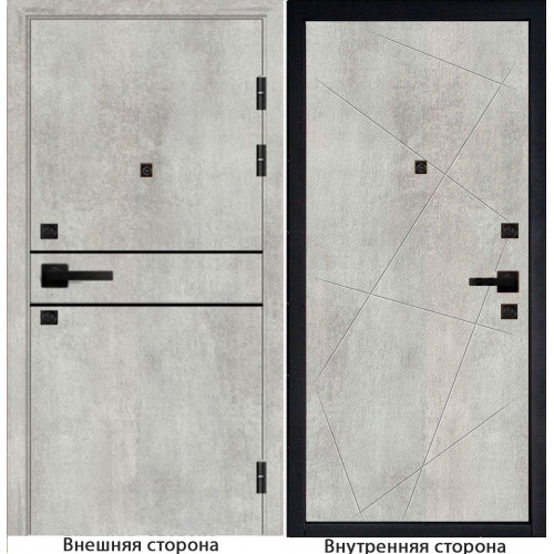 Входная дверь Гладкая M1 цвет бетон серый с черным молдингом Внутренняя сторона Q23 цвет бетон серый