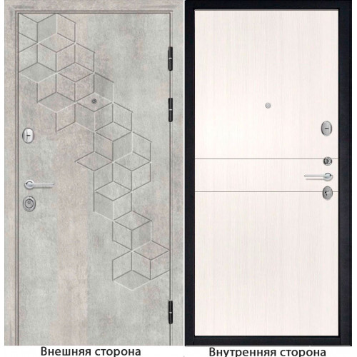 Входная дверь ромбики New 45 цвет бетон серый Внутренняя сторона Q32 цвет лиственница беленая