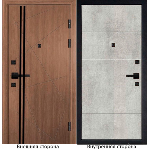 Входная дверь M23 с черным молдингом цвет орех королевский Внутренняя сторона Q34 цвет бетон серый