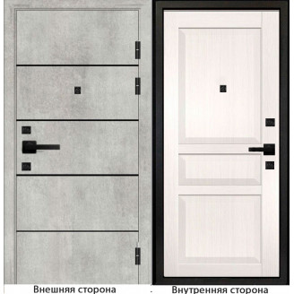 Входная дверь М10 цвет бетон серый с черными молдингами Внутренняя сторона S23 лиственница беленая