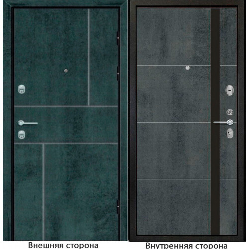 Входная дверь N 2 цвет бетон темный Внутренняя сторона Q58 цвет бетон темный Стекло черный лакобель