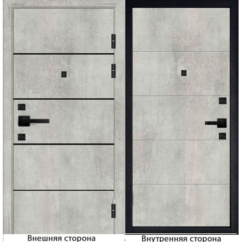 Входная дверь М10 цвет бетон серый с черными молдингами Внутренняя сторона Q34 цвет бетон серый