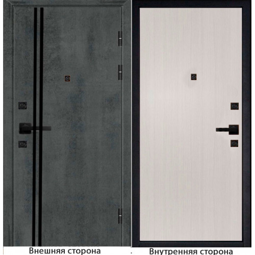 Входная дверь Гладкая цвет бетон темный с черным молдингом Внутренняя сторона гладкая лиственница беленая