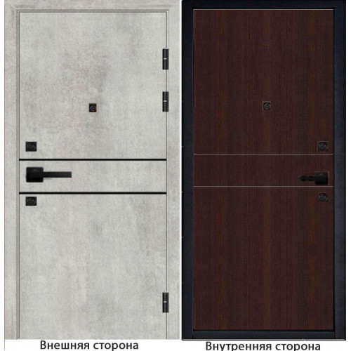 Входная дверь Гладкая M1 цвет бетон серый с черным молдингом Внутренняя сторона Q32 венге