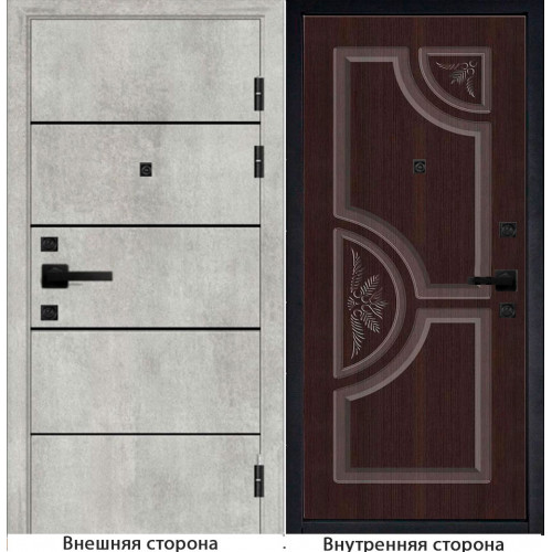 Входная дверь М10 цвет бетон серый с черными молдингами Внутренняя сторона Ф8 цвет венге