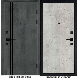 Входная дверь Гладкая цвет бетон темный с черным молдингом Внутренняя сторона Q23 цвет бетон серый