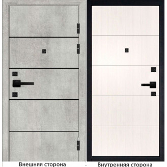 Входная дверь М10 цвет бетон серый с черными молдингами Внутренняя отделка Q34 цвет белый