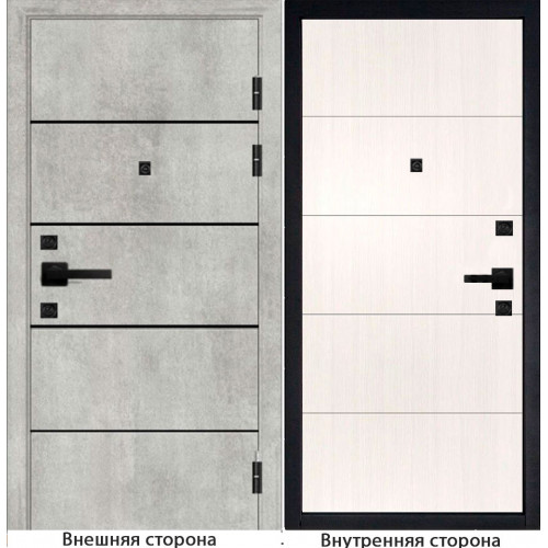 Входная дверь М10 цвет бетон серый с черными молдингами Внутренняя отделка Q34 цвет белый