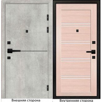 Входная дверь Гладкая цвет бетон серый с черным молдингом Внутренняя сторона S65 цвет лиственница кремовая Стекло белый лакобель
