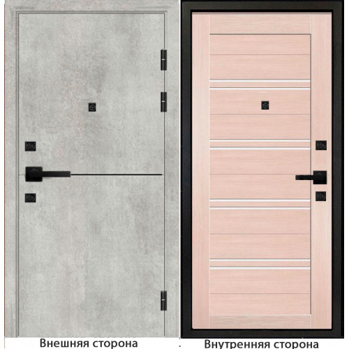 Входная дверь Гладкая цвет бетон серый с черным молдингом Внутренняя сторона S65 цвет лиственница кремовая Стекло белый лакобель