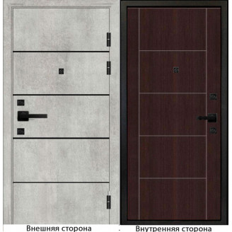Входная дверь М10 цвет бетон серый с черными молдингами Внутренняя сторона Q36 цвет венге