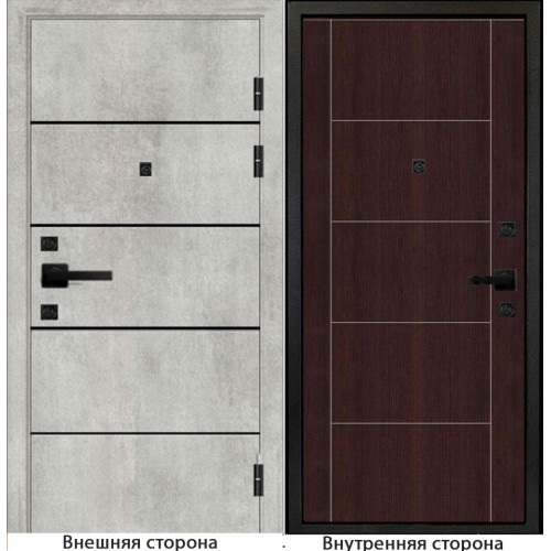 Входная дверь М10 цвет бетон серый с черными молдингами Внутренняя сторона Q36 цвет венге