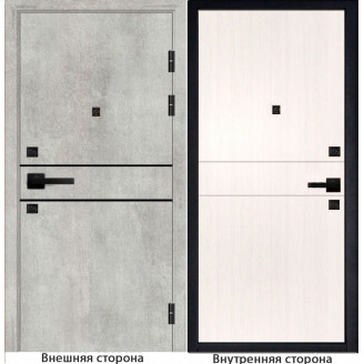 Входная дверь Гладкая M1 цвет бетон серый с черным молдингом Внутренняя сторона Q32 цвет лиственница беленая