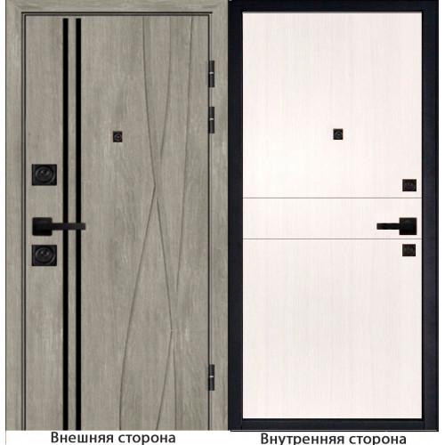 Входная дверь Бегимония цвет дуб графит с черным молдингом Внутренняя сторона Q32 цвет лиственница беленая