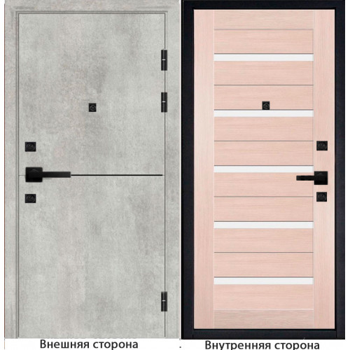Входная дверь Гладкая цвет бетон серый с черным молдингом Внутренняя сторона S1 цвет лиственница кремовая