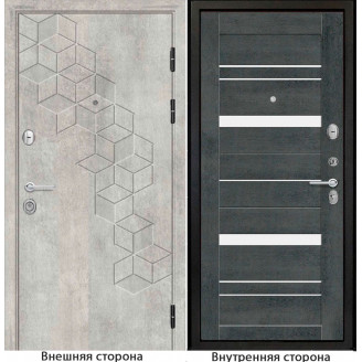 Входная дверь ромбики New 45 цвет бетон серый Внутренняя сторона S63 цвет бетон тёмный Стекло белый лакобель
