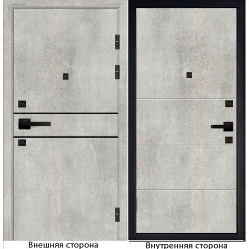 Входная дверь Гладкая M1 цвет бетон серый с черным молдингом Внутренняя сторона Q34 цвет бетон серый
