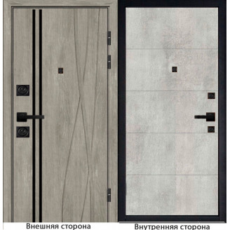 Входная дверь Бегимония цвет дуб графит с черным молдингом Внутренняя сторона Q34 цвет бетон серый