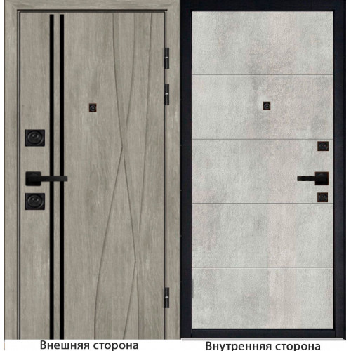Входная дверь Бегимония цвет дуб графит с черным молдингом Внутренняя сторона Q34 цвет бетон серый