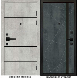 Входная дверь М10 цвет бетон серый с черными молдингами Внутренняя сторона Q48 цвет бетон темный