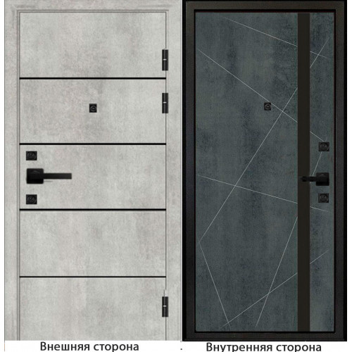 Входная дверь М10 цвет бетон серый с черными молдингами Внутренняя сторона Q48 цвет бетон темный