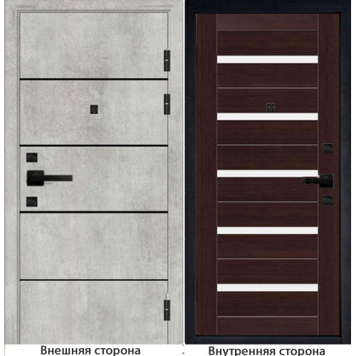Входная дверь М10 цвет бетон серый с черными молдингами Внутренняя отделка S1 цвет венге
