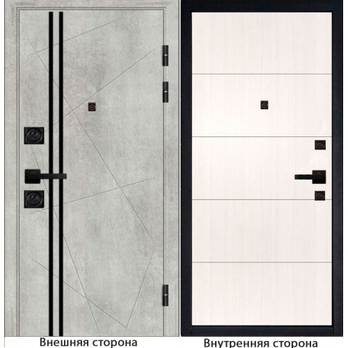 Входная дверь M23 бетон серый с черным молдингом Внутренняя отделка Q34 цвет белый