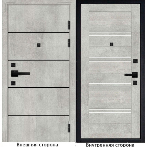 Входная дверь М10 цвет бетон серый с черными молдингами Внутренняя сторона S65 бетон серый