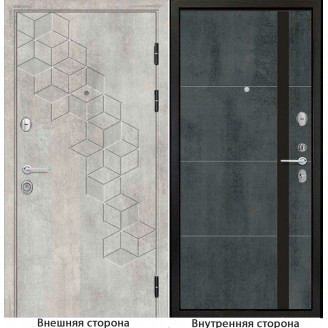 Входная дверь ромбики New 45 цвет бетон серый Внутренняя сторона Q58 цвет бетон темный Стекло черный лакобель