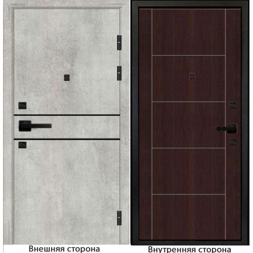 Входная дверь Гладкая M1 цвет бетон серый с черным молдингом Внутренняя сторона Q36 цвет венге