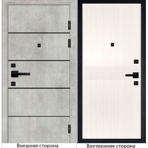 Входная дверь М10 цвет бетон серый с черными молдингами Внутренняя сторона Q 21 цвет белый