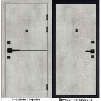Входная дверь Гладкая цвет бетон серый с черным молдингом Внутренняя сторона Q23 цвет бетон серый