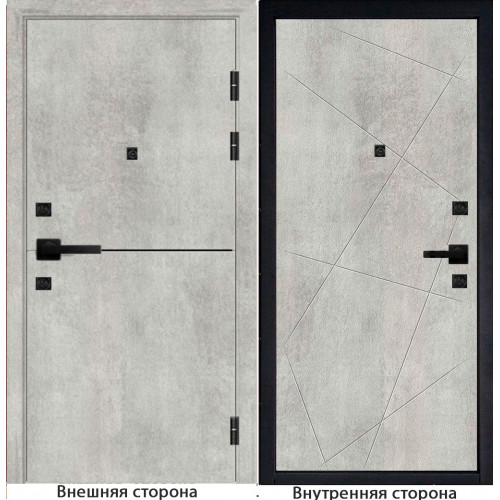 Входная дверь Гладкая цвет бетон серый с черным молдингом Внутренняя сторона Q23 цвет бетон серый