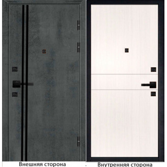 Входная дверь Гладкая цвет бетон темный с черным молдингом Внутренняя сторона Q32 цвет лиственница беленая
