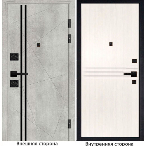 Входная дверь M23 бетон серый с черным молдингом Внутренняя сторона Q 21 цвет белый